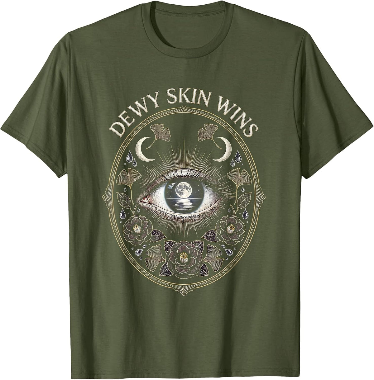 Men's Dewy Skin Wins K-Beauty Skincare Design T-Shirt - Olive Green