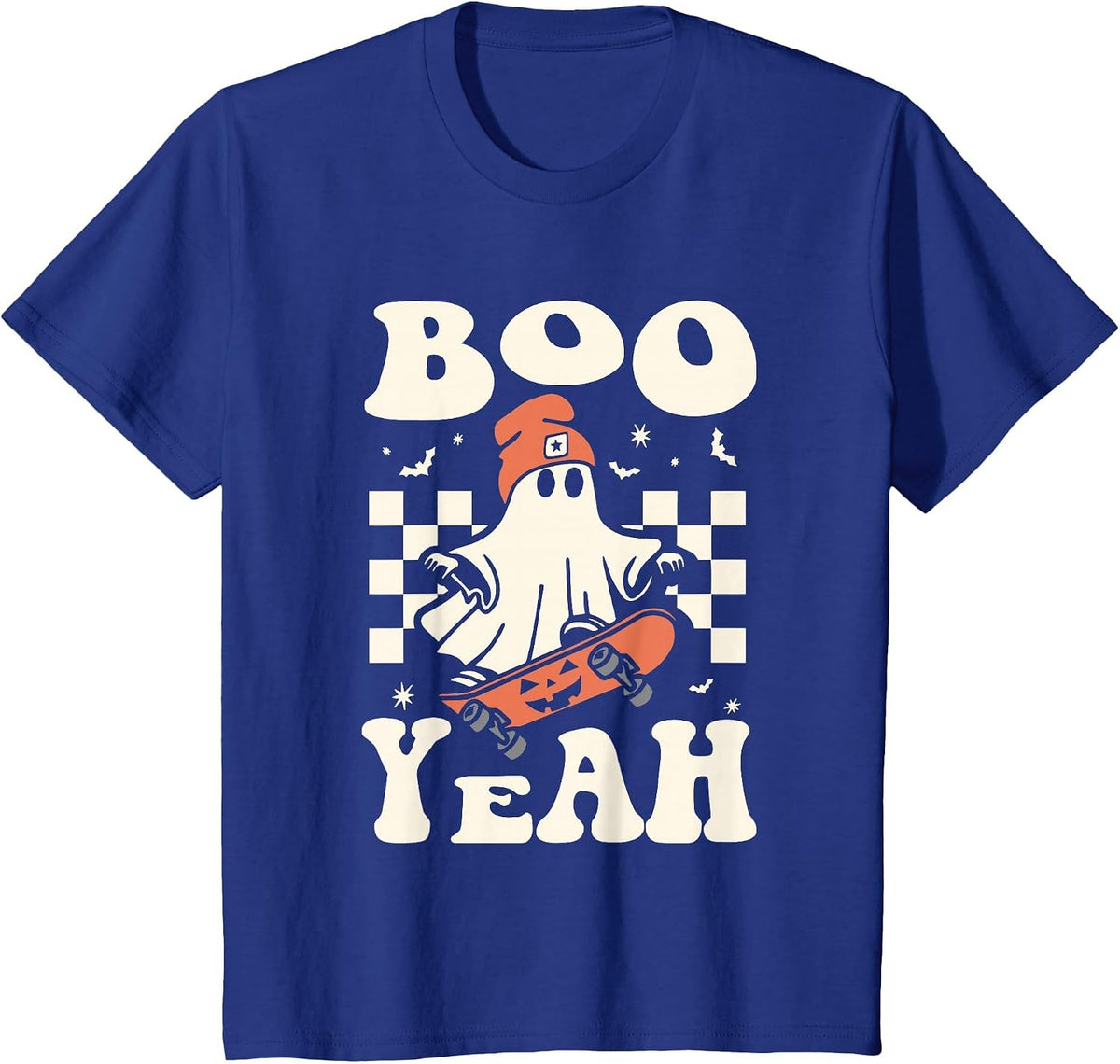Boo Yeah Halloween Ghost Boys Retro Skateboard Toddler Kids T-Shirt - Royal Blue