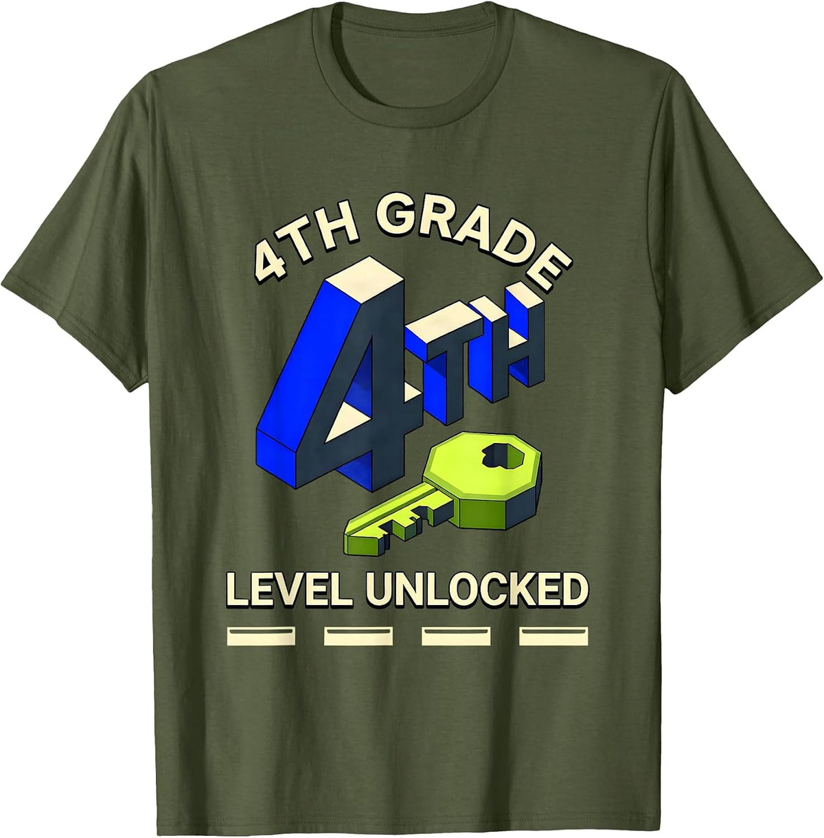 4th Grade Level Unlocked Gamer Back To School Boys T-Shirt - Olive Green