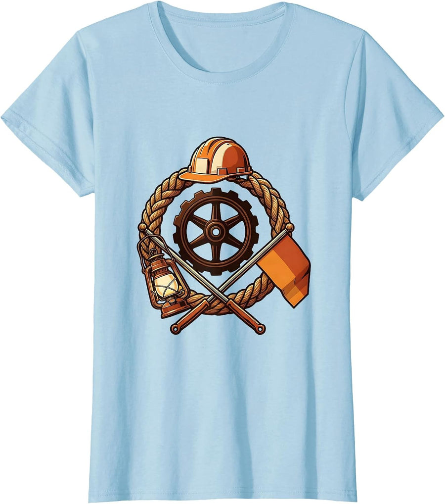 Women's Engineer's Cap Steam Train Enthusiast Vintage Badge T-Shirt - Baby Blue