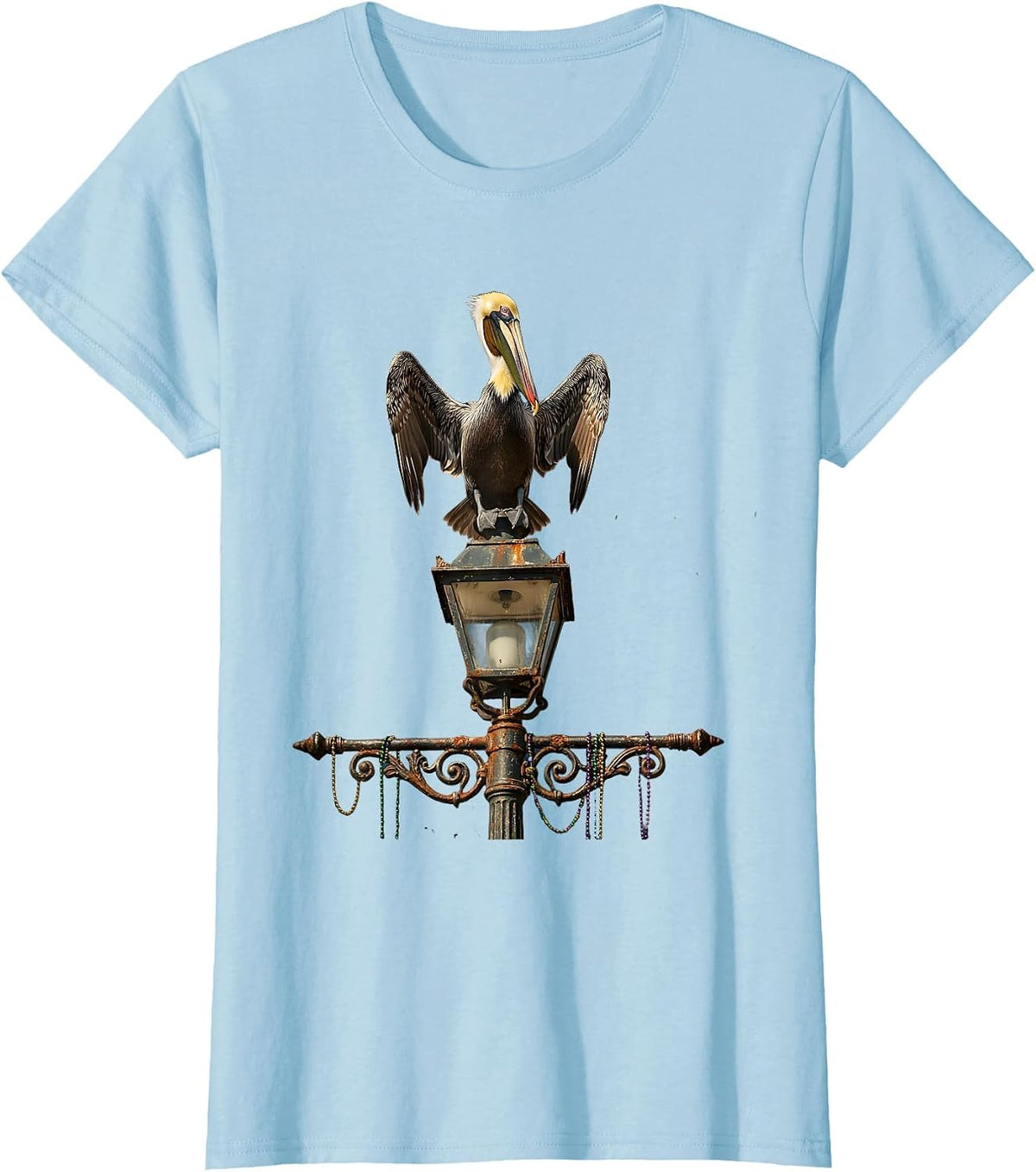 Mardi Gras Pelican Bourbon Street Lamp T-Shirt - Baby Blue