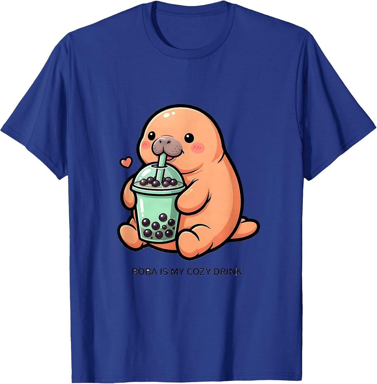 Men's Boba Is My Cozy Drink Cute Kawaii Manatee Bubble Tea Lover T-Shirt - Royal Blue