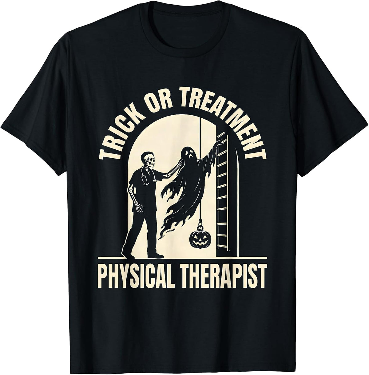 Men's Trick Or Treatment Physical Therapist Halloween PT Humor T-Shirt - Black