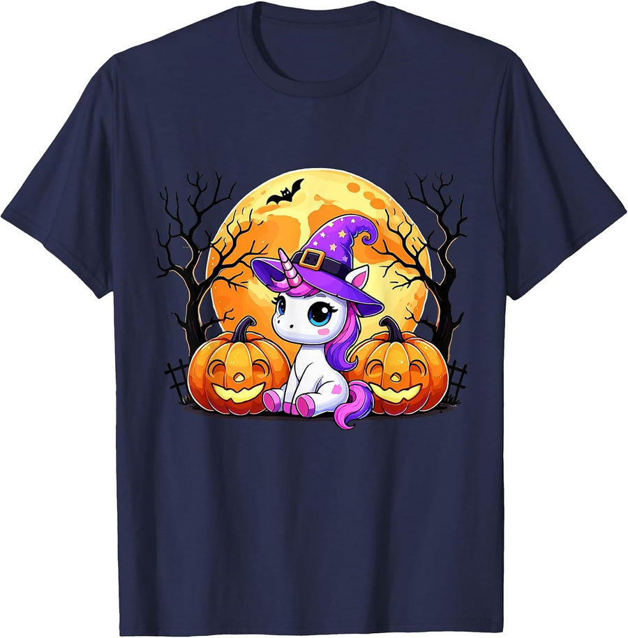 Cute Unicorn Halloween T-Shirt - Navy Blue
