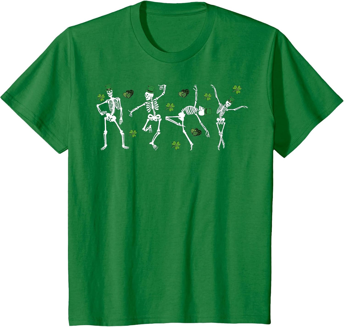 Shamrock Skeletons Dancing Funny St Patrick's Day Party T-Shirt - Kelly Green