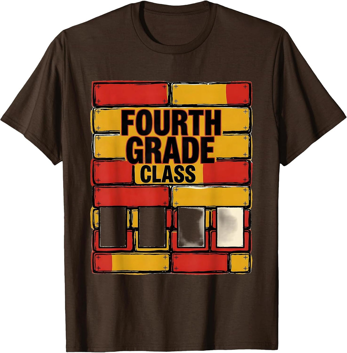 Men's Fourth Grade Class Screenprint Back to School Team Pride T-Shirt - Brown