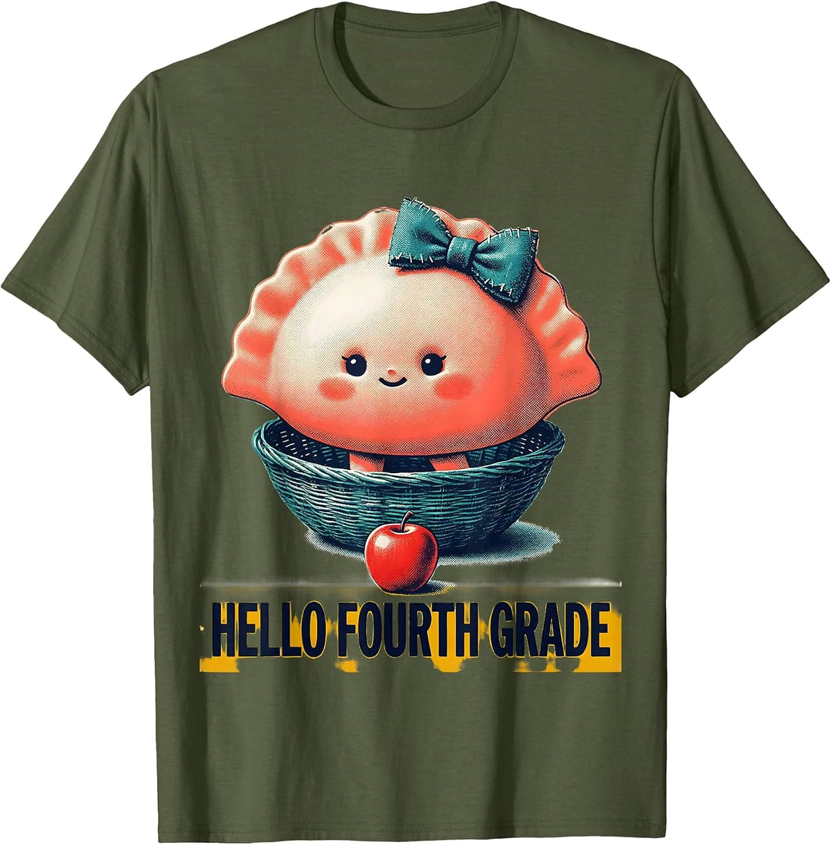 Men's Hello Fourth Grade Cute Dumpling Girl First Day of School T-Shirt - Olive Green