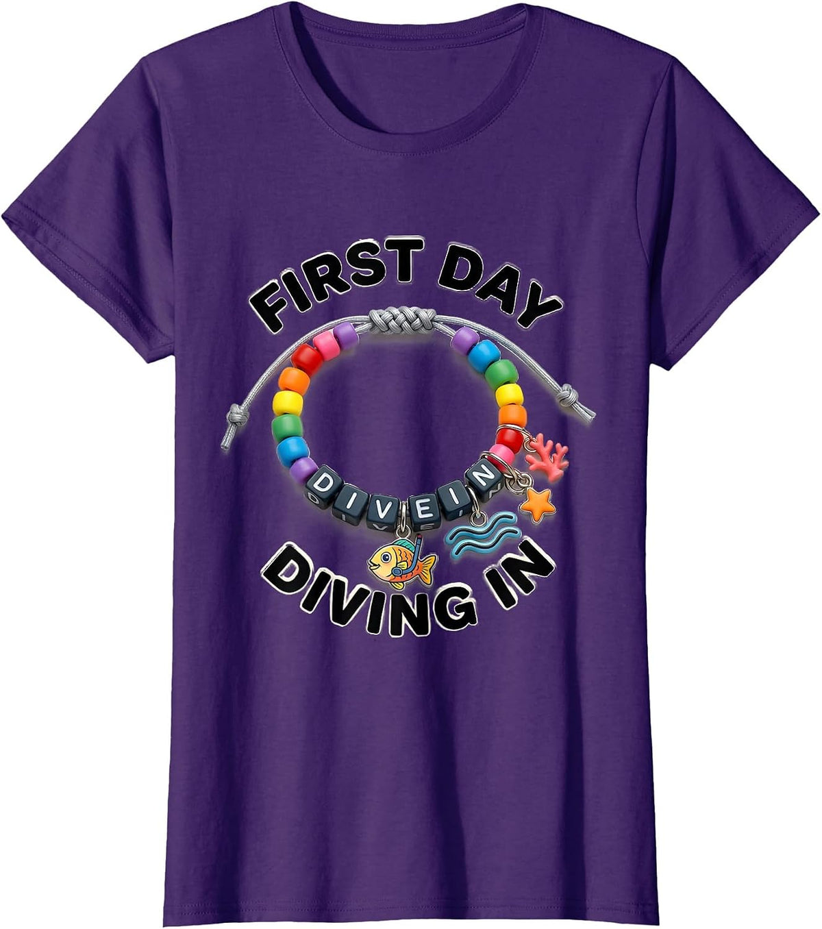 Women's First Day, Diving In Playful Teacher Back to School Sea T-Shirt - Purple
