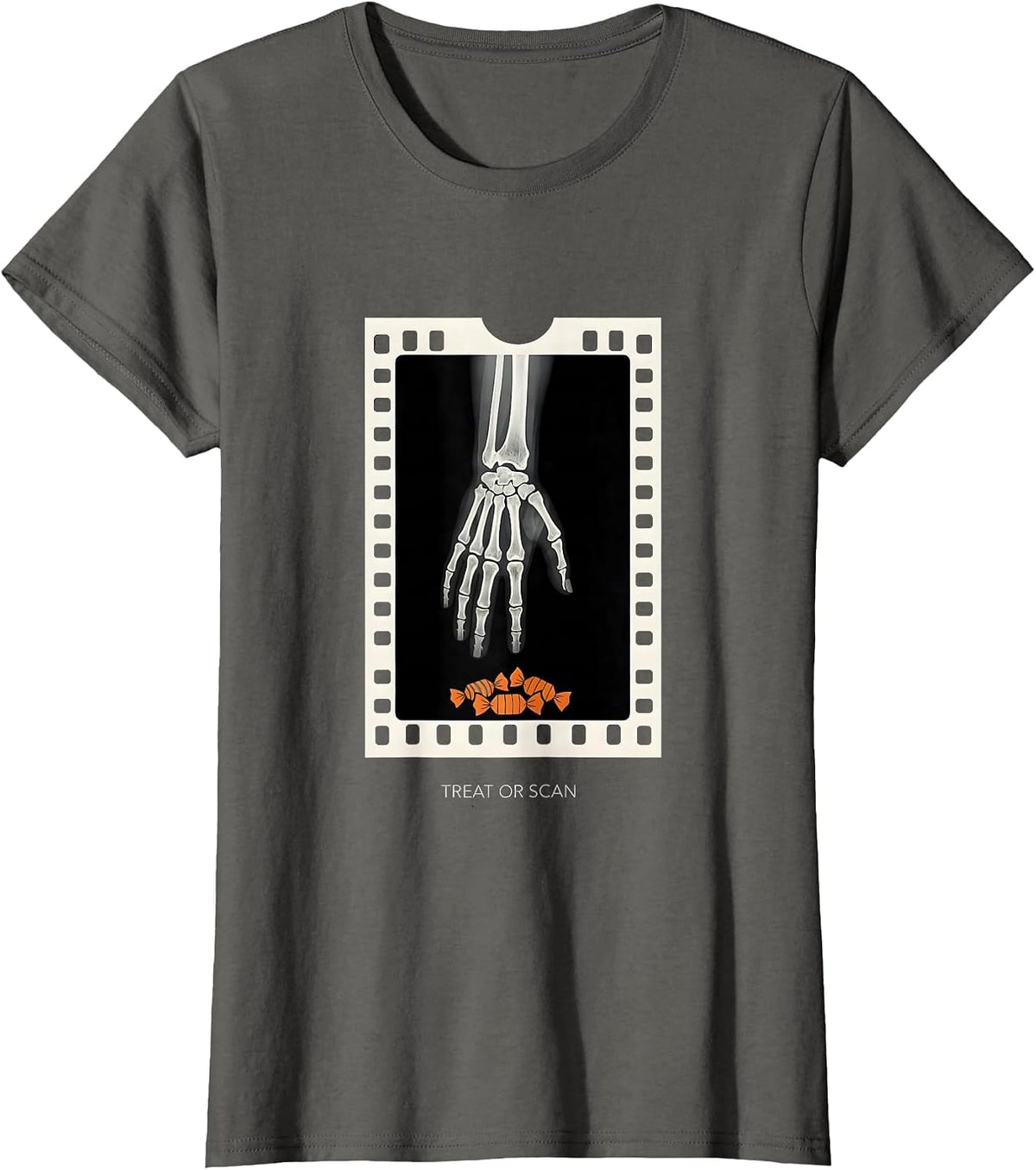 Women's Treat Or Scan Funny Radiology Tech Halloween Humor T-Shirt - Asphalt Grey