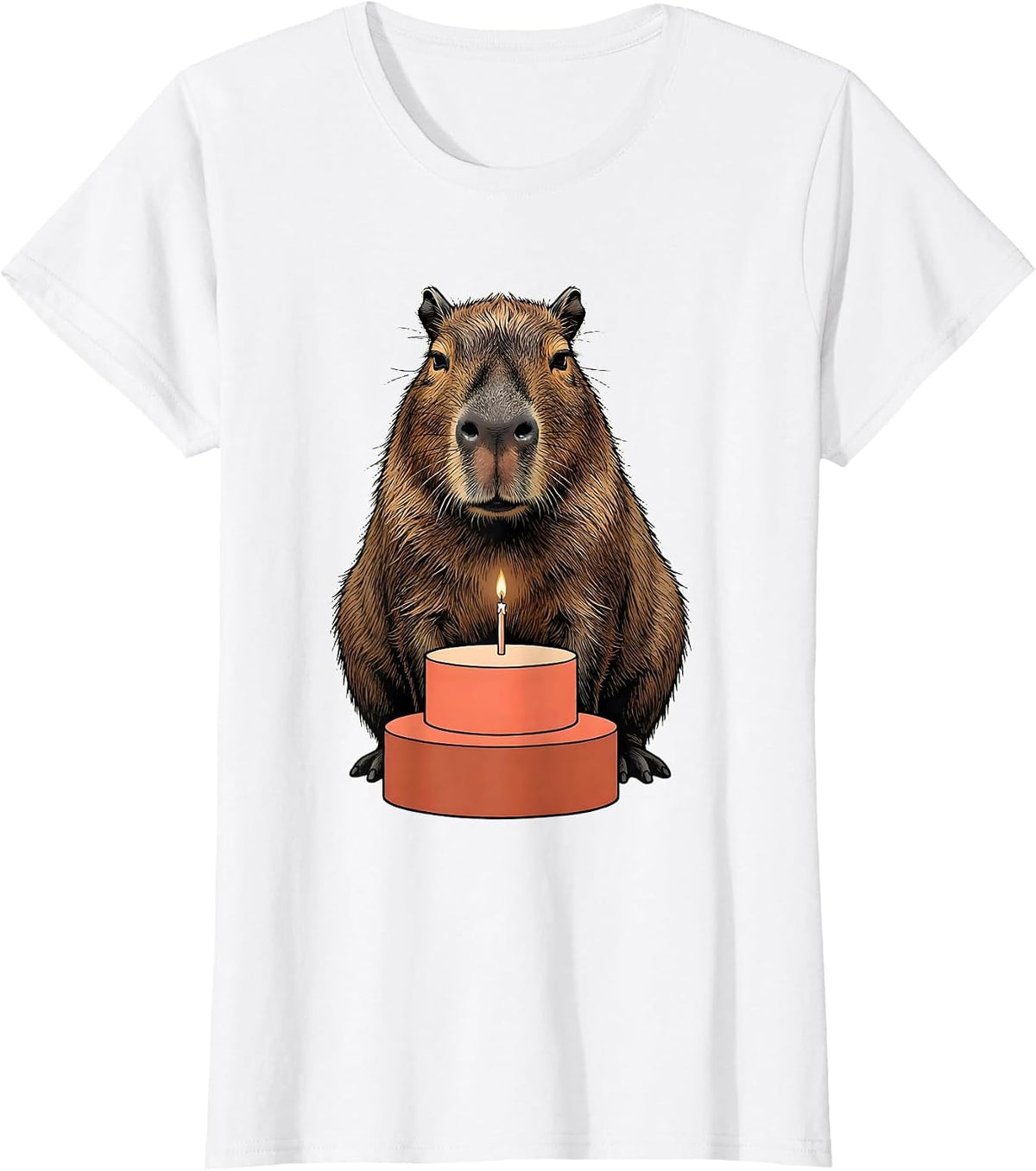 Women's Large Capybara Seated on Cake Birthday Novelty Humor T-Shirt - White