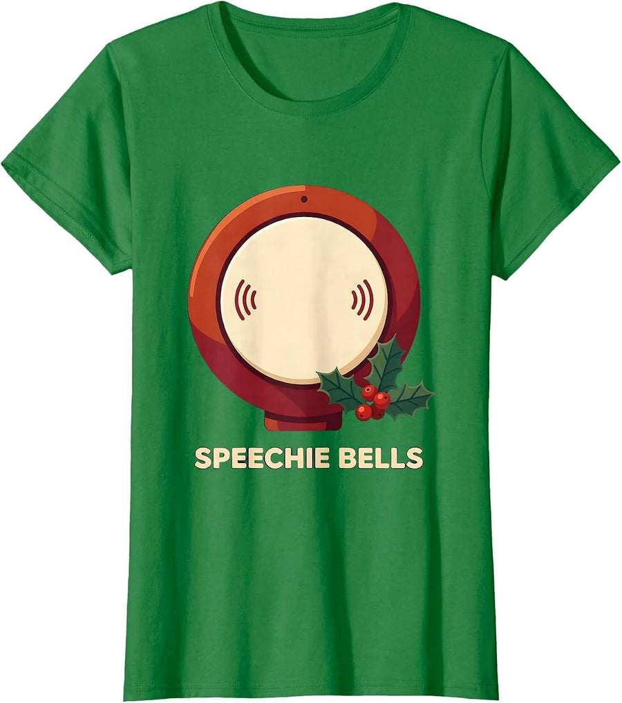 Women's Speechie Bells Funny Speech Therapist SLP Christmas Humor T-Shirt - Kelly Green