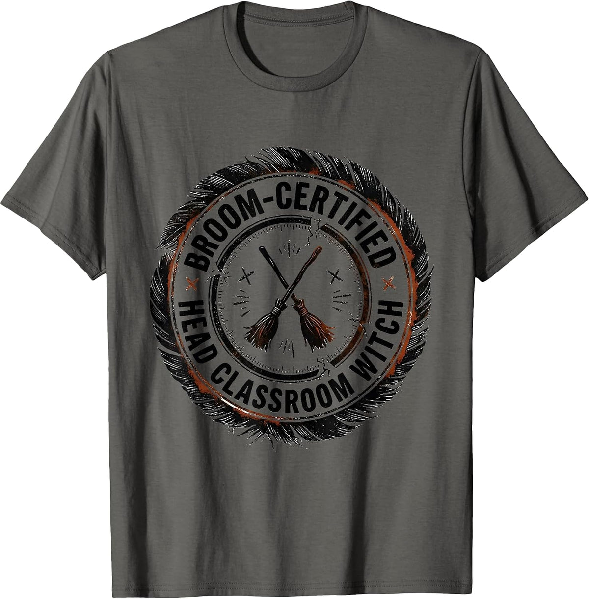 Broom-Certified Head Classroom Witch Funny Teacher Halloween T-Shirt - Asphalt Grey
