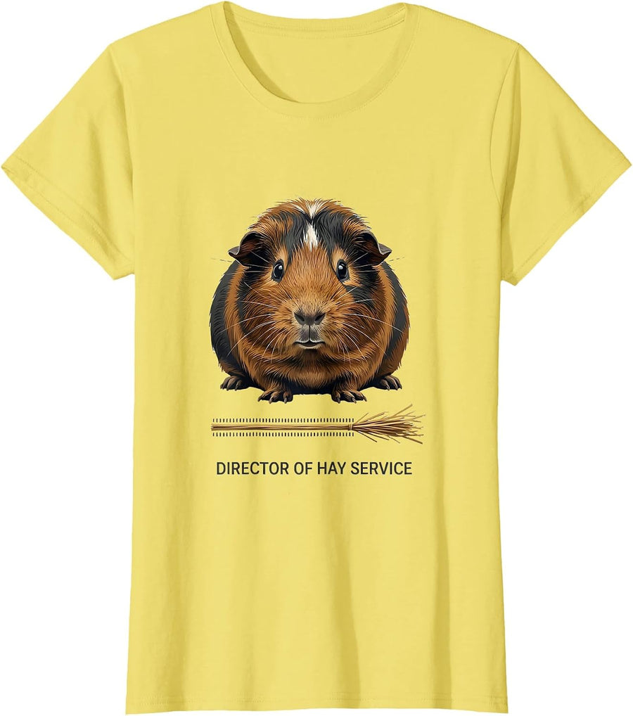 Director Of Hay Service Funny Guinea Pig Pet Lover Humor T-Shirt - Lemon Yellow