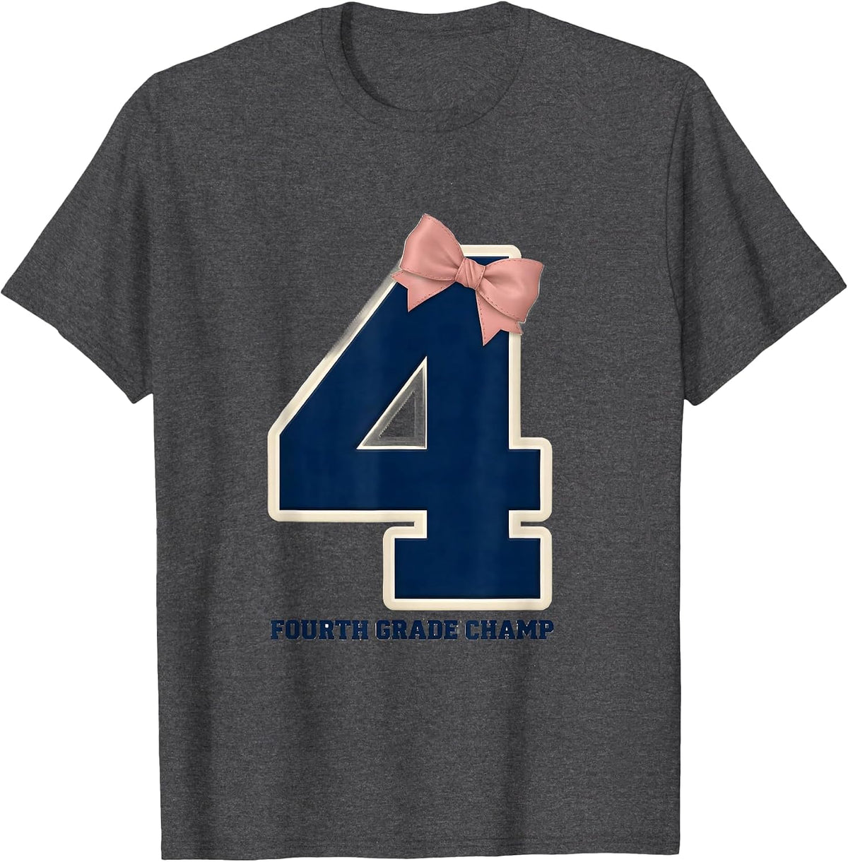 Fourth Grade Champ Coquette Bow Back To School Girl T-Shirt - Dark Heather Grey