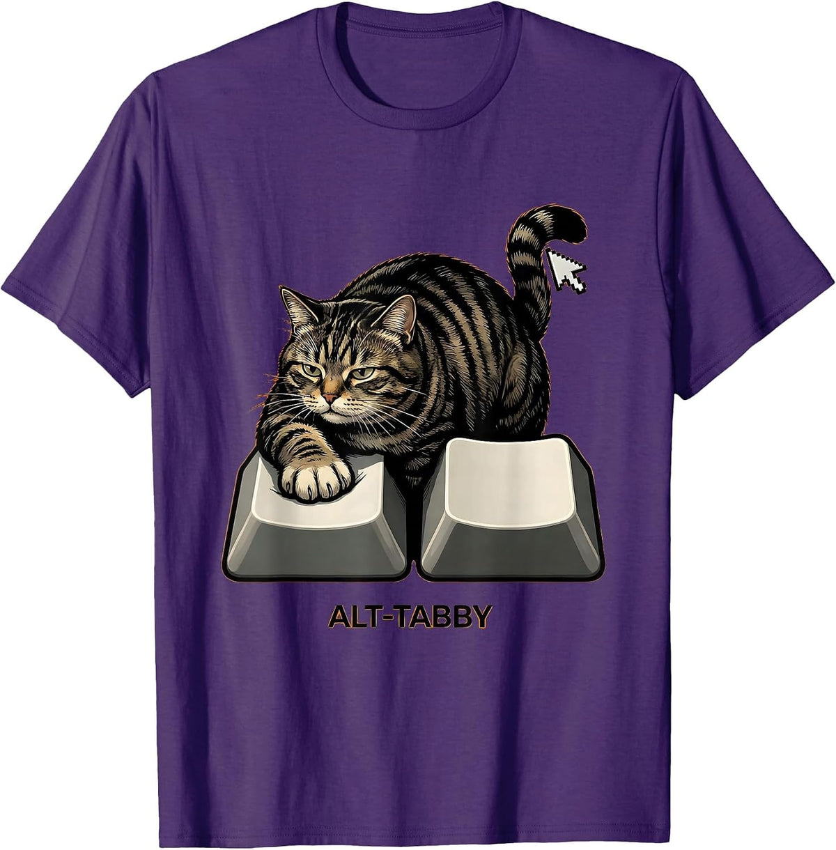 Alt-Tabby Cartoon Cat Gamer Humor Meme Design T-Shirt - Purple