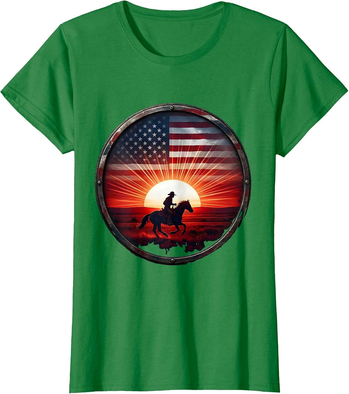Women's Cowboy Riding Horse Across the Open Plains T-Shirt - Kelly Green