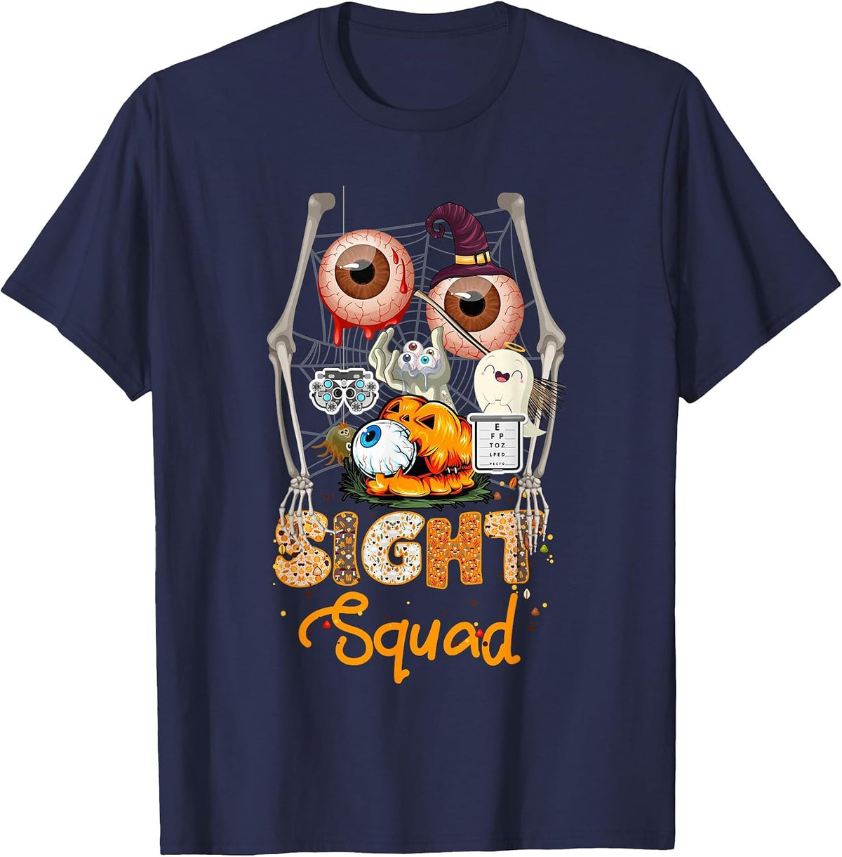 Optometrist Halloween Sight Squad Witch Pumpkin Optician T-Shirt - Navy Blue