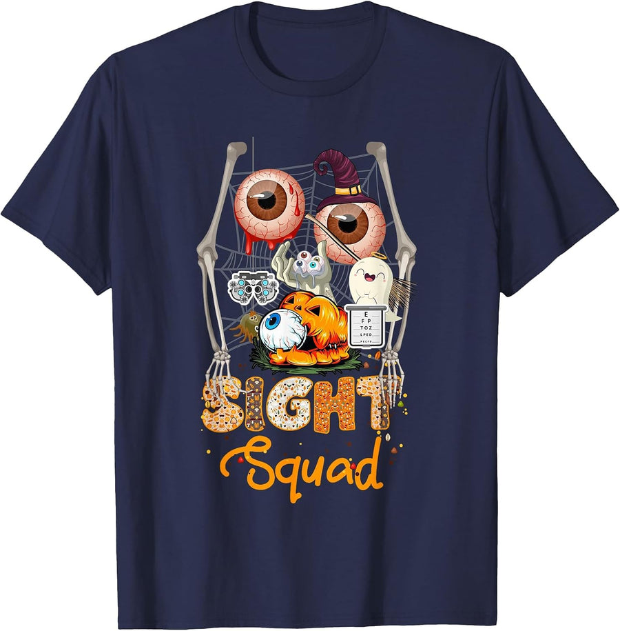 Optometrist Halloween Sight Squad Witch Pumpkin Optician T-Shirt - Navy Blue