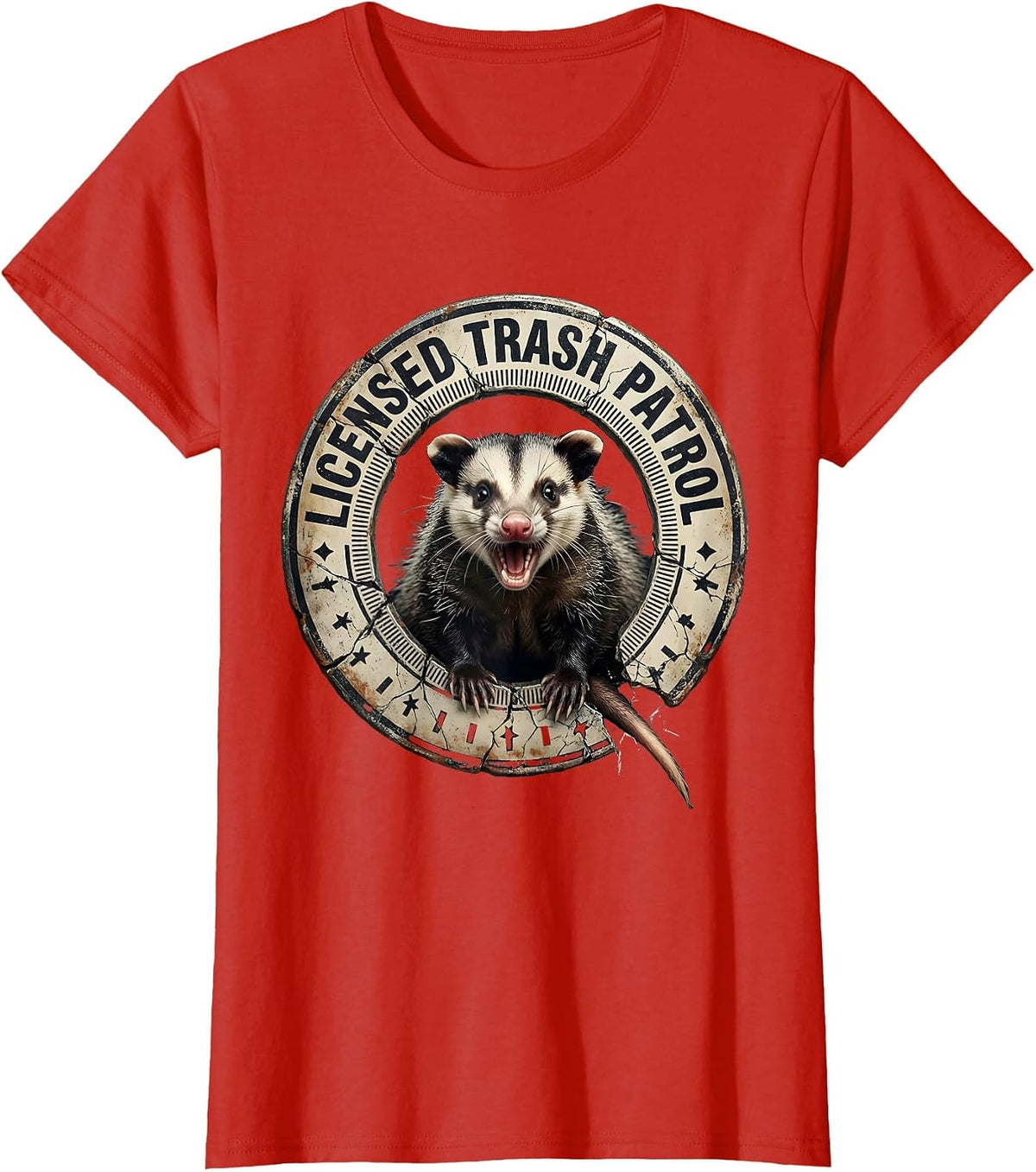 Licensed Trash Patrol Distressed Funny Opossum Meme T-Shirt - Red