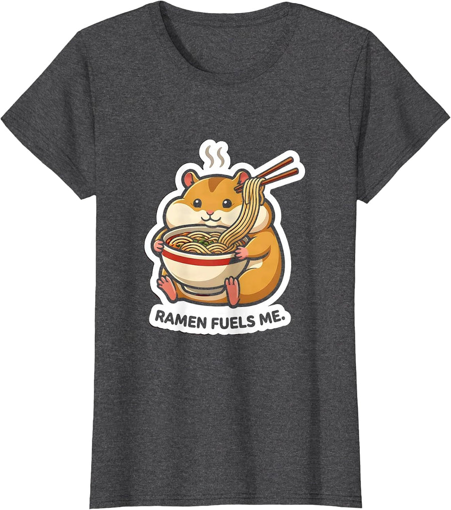 Women's Ramen Fuels Me Cute Kawaii Hamster Anime Animal Food Lover T-Shirt - Dark Heather Grey
