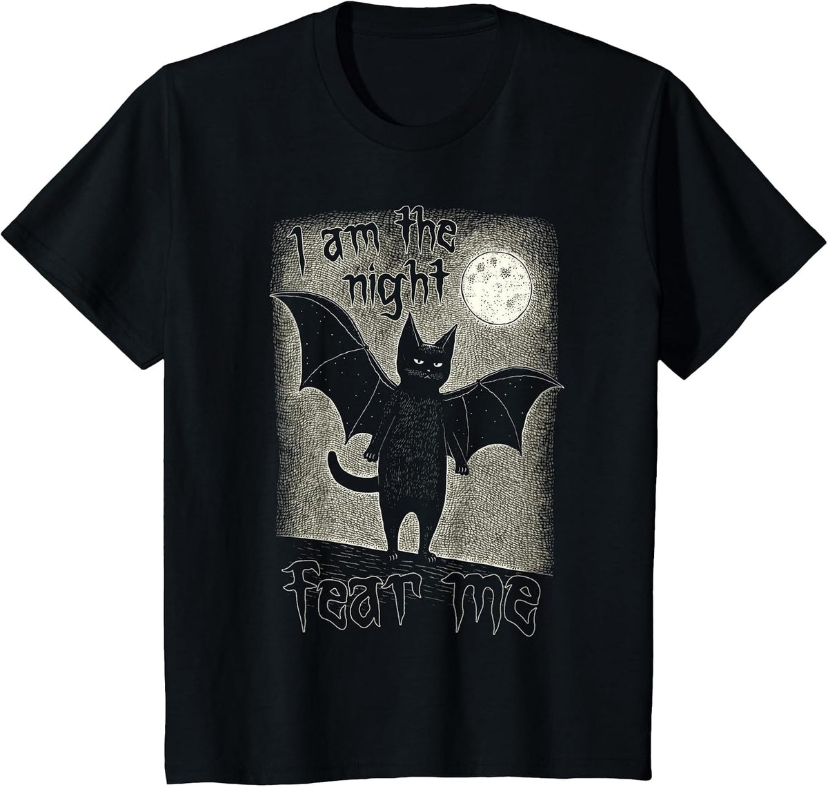 I Am The Night Fear Me Cute Black Cat Bat Punk Goth Grunge T-Shirt - Black