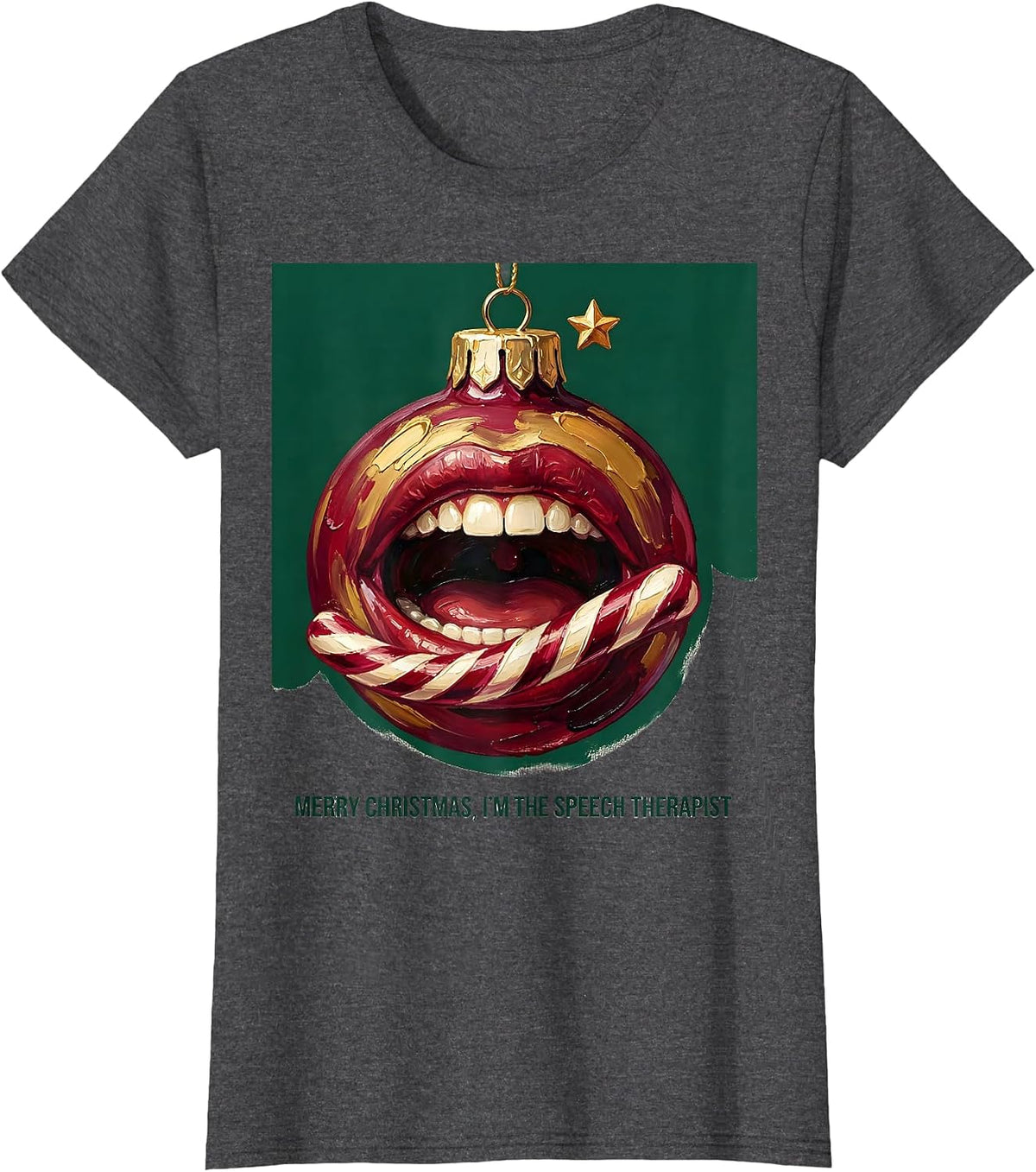 Women's Merry Christmas, I'm The Speech Therapist Funny T-Shirt - Dark Heather Grey