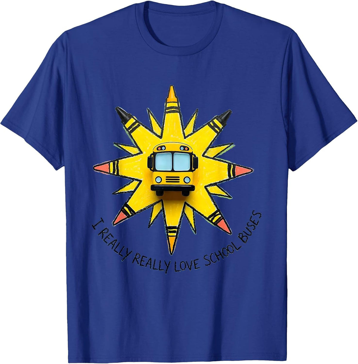 Men's I Really Really Love School Buses Naive Kidcore Funny School T-Shirt - Royal Blue