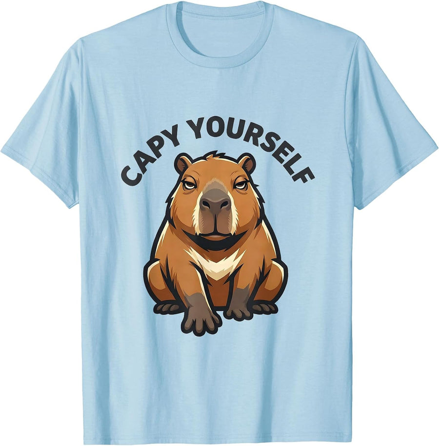 Men's Capy Yourself Funny Capybara Meme Animal Humor T-Shirt - Baby Blue