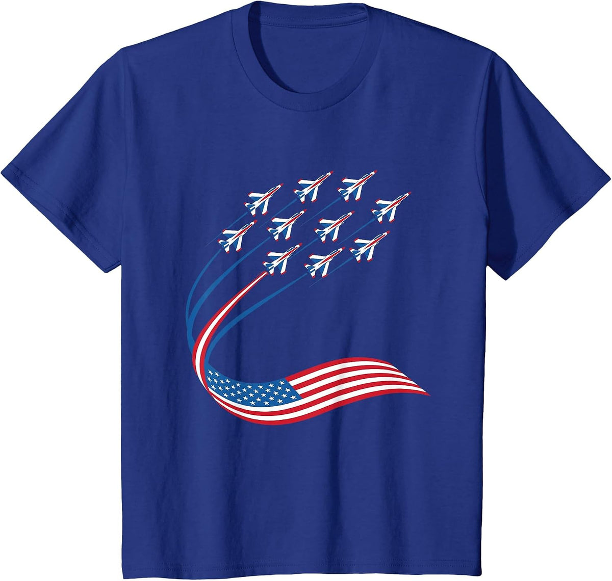 American Patriotic Fighter Jets USA Flag 4th of July T-Shirt - Royal Blue