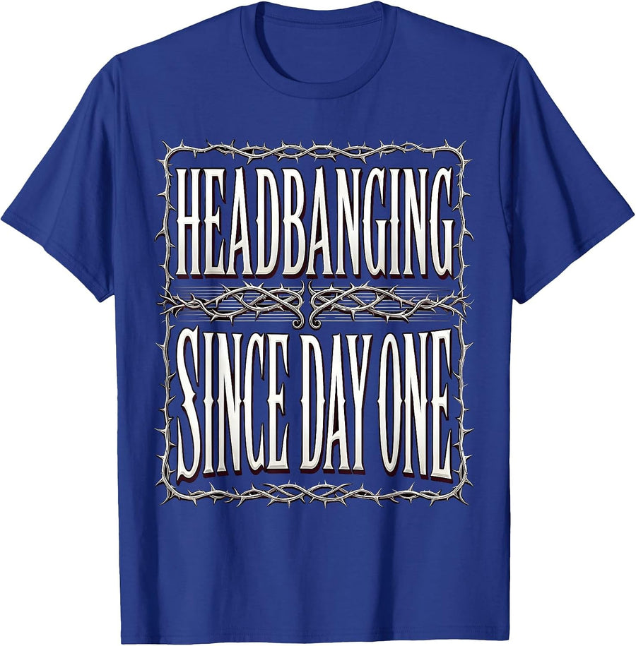 Headbanging Since Day One Rock N Roll Design T-Shirt - Royal Blue