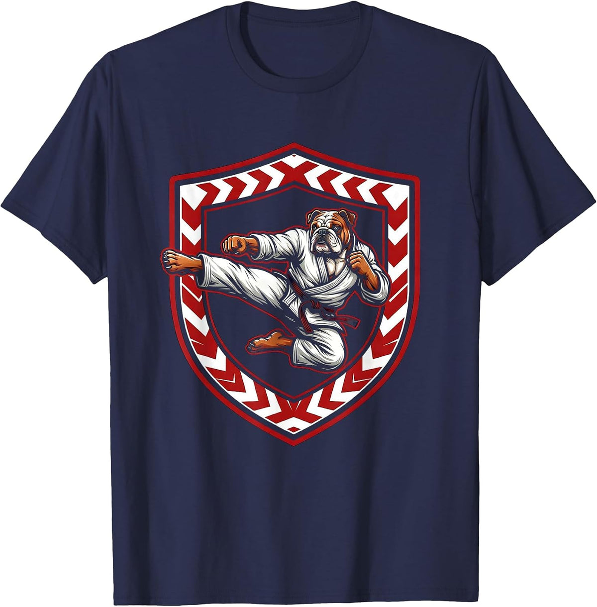 Bulldog Karate Kick Martial Arts Graphic T-Shirt - Navy Blue