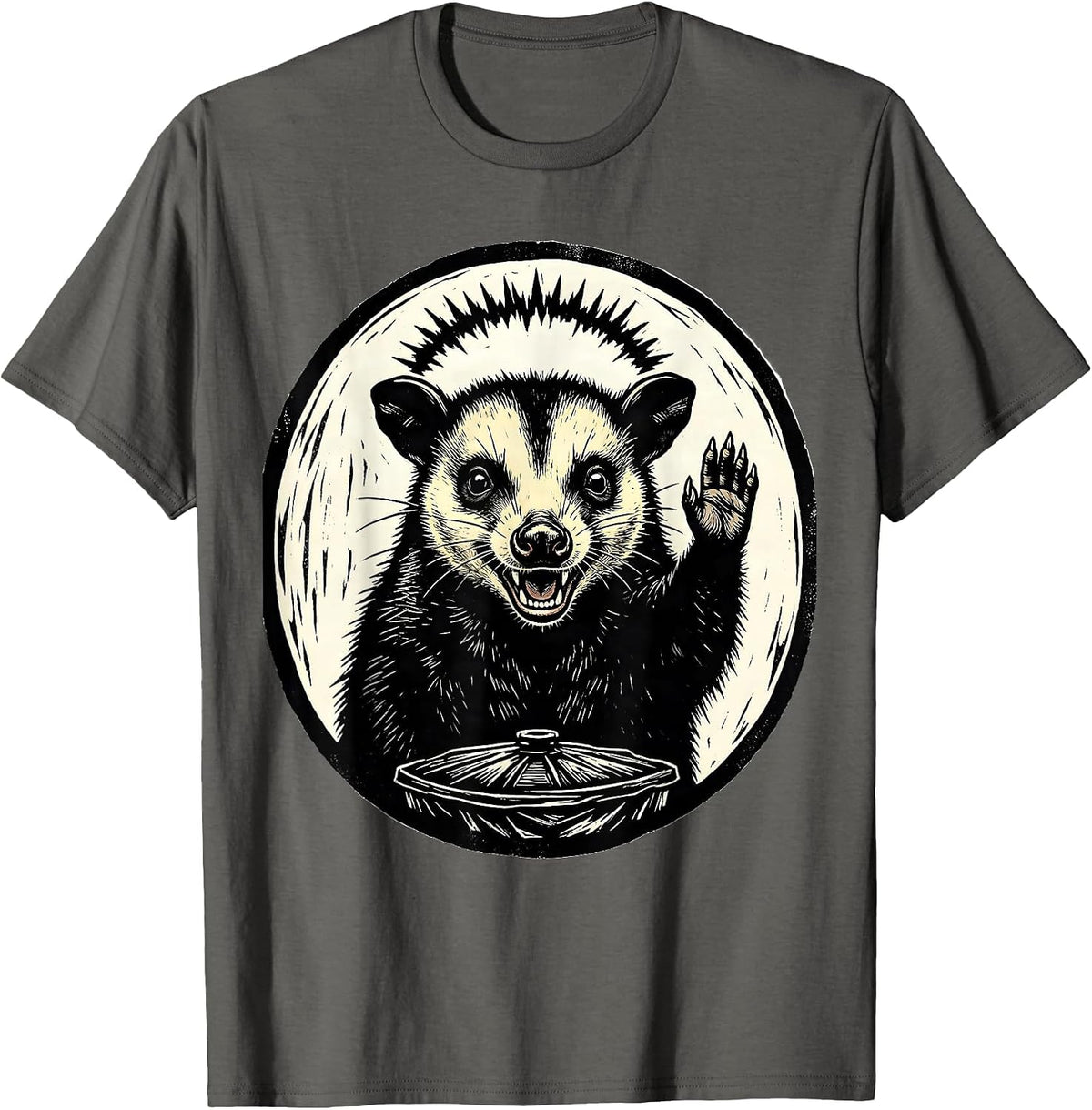 Calm Blessing Opossum Linocut Meme Humor Gift T-Shirt - Asphalt Grey