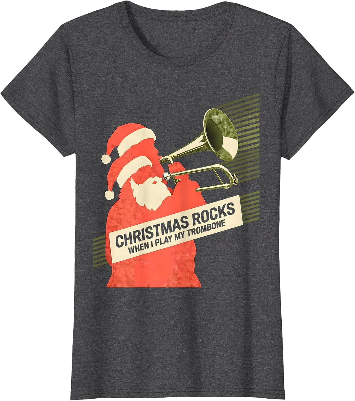 Women's Christmas Rocks When I Play My Trombone Trombone Player T-Shirt - Dark Heather Grey