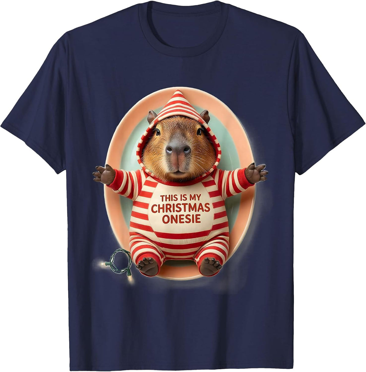 This Is My Christmas Onesie Cute Capybara Family Holiday T-Shirt - Navy Blue