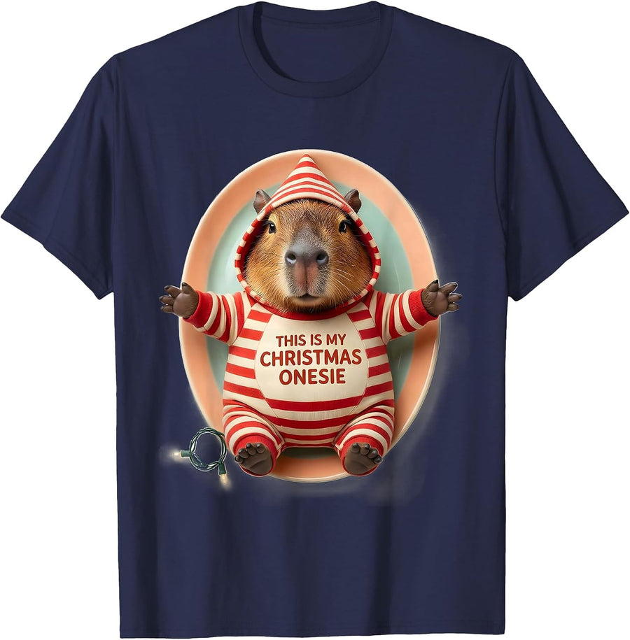 This Is My Christmas Onesie Cute Capybara Family Holiday T-Shirt - Navy Blue