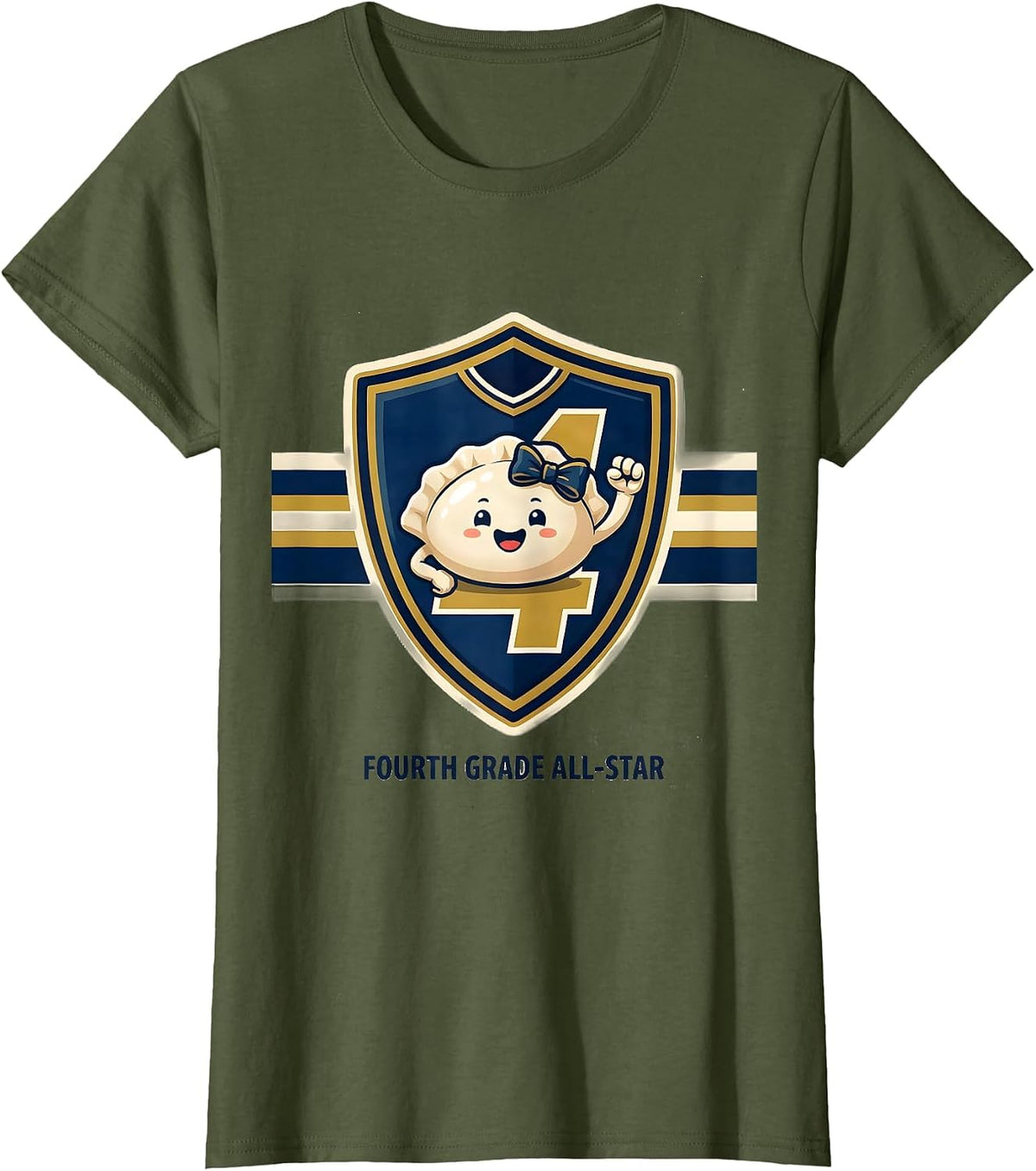 Women's Fourth Grade All-Star Cute Dumpling Back to School Girl T-Shirt - Olive Green