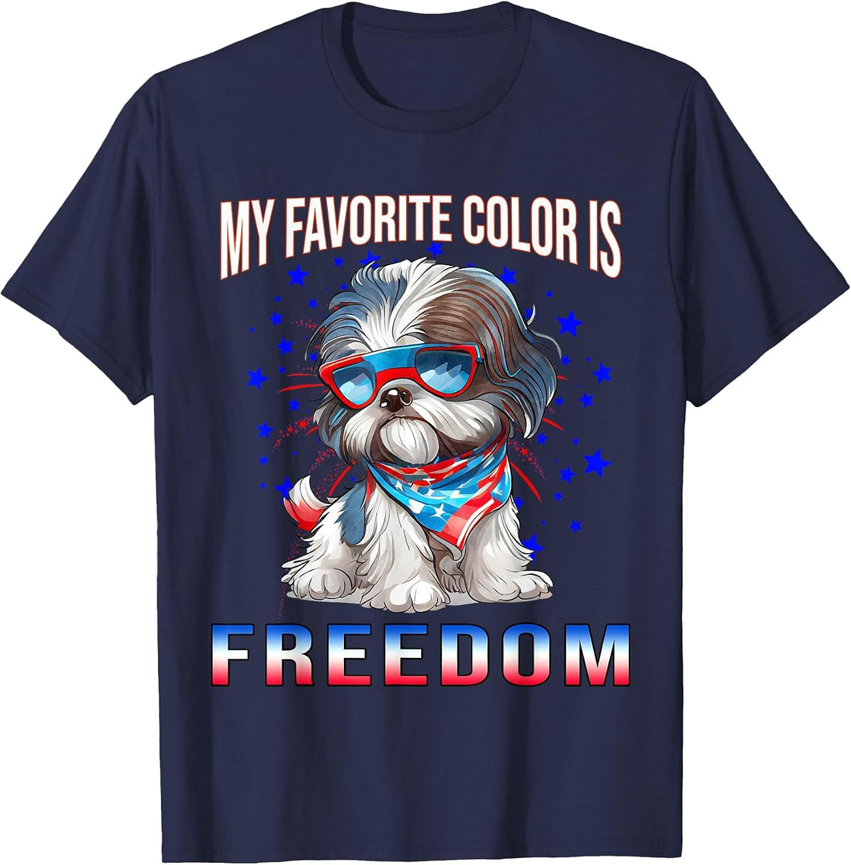 Shih_Tzu Dog American Flag Patriotic 4th of July T-Shirt - Navy Blue