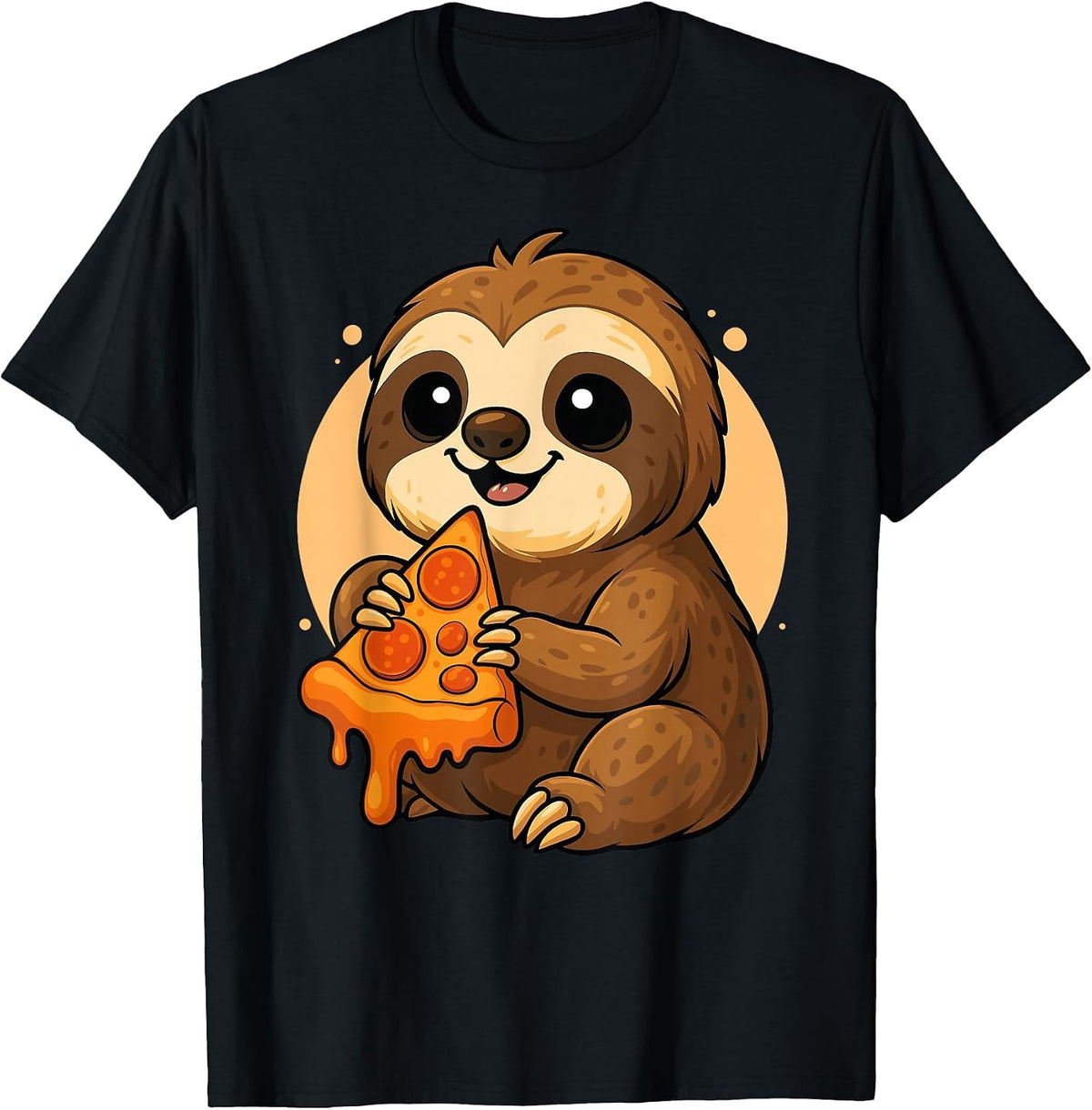 Funny Sloth Food Pizza Graphic Boys Girls Sloth Lovers T-Shirt - Black