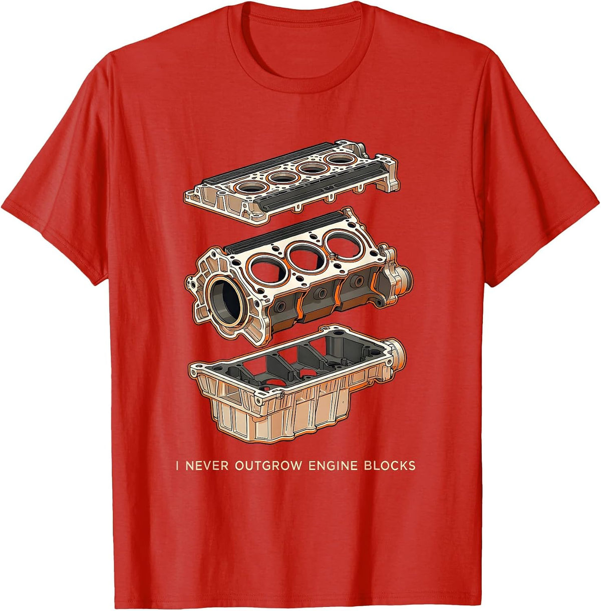 Men's I Never Outgrow Engine Blocks Funny Mechanic Garage Gift T-Shirt - Red