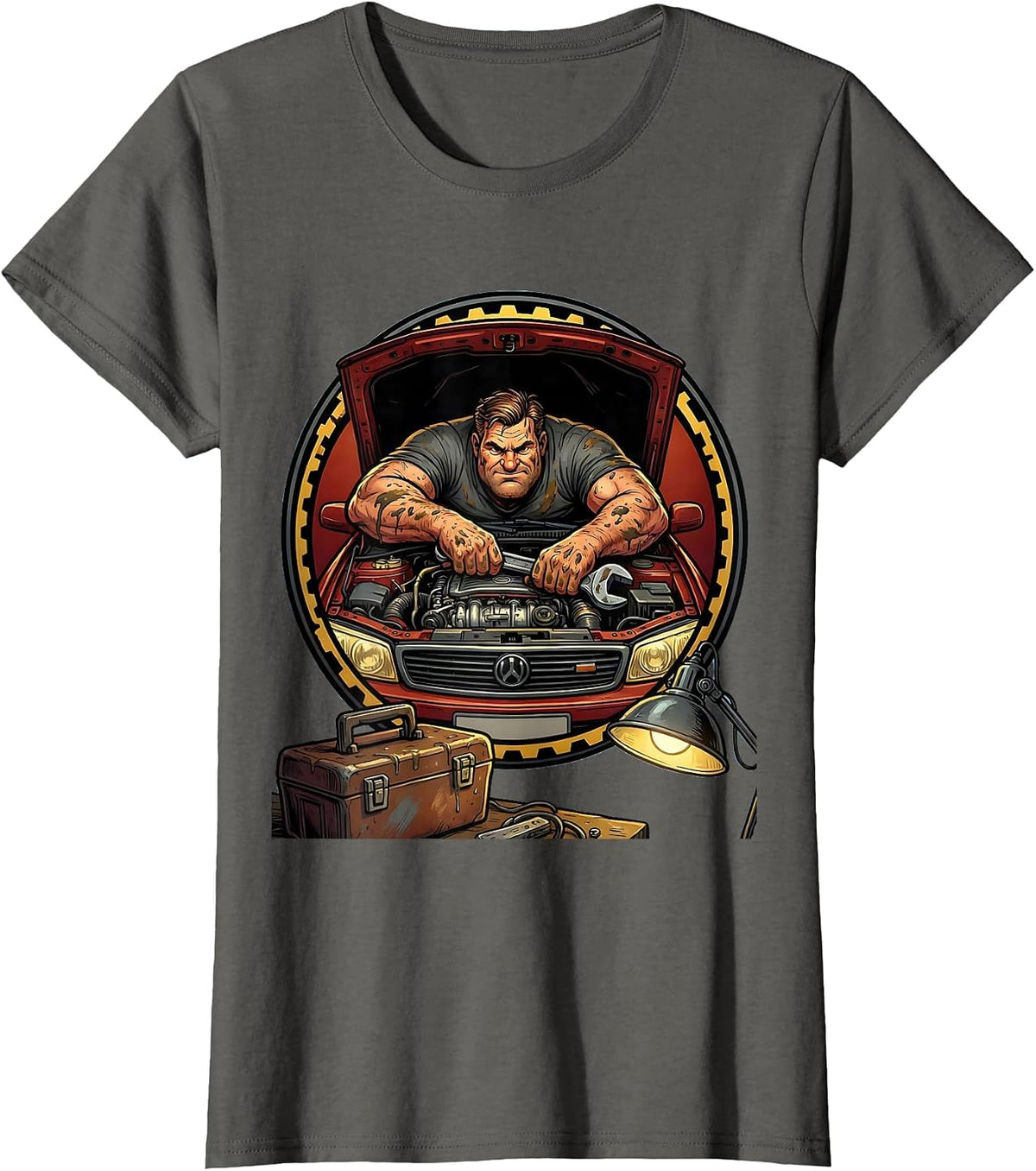 Women's Classic Car Engine Repair Garage Mechanic Dad Tee T-Shirt - Asphalt Grey
