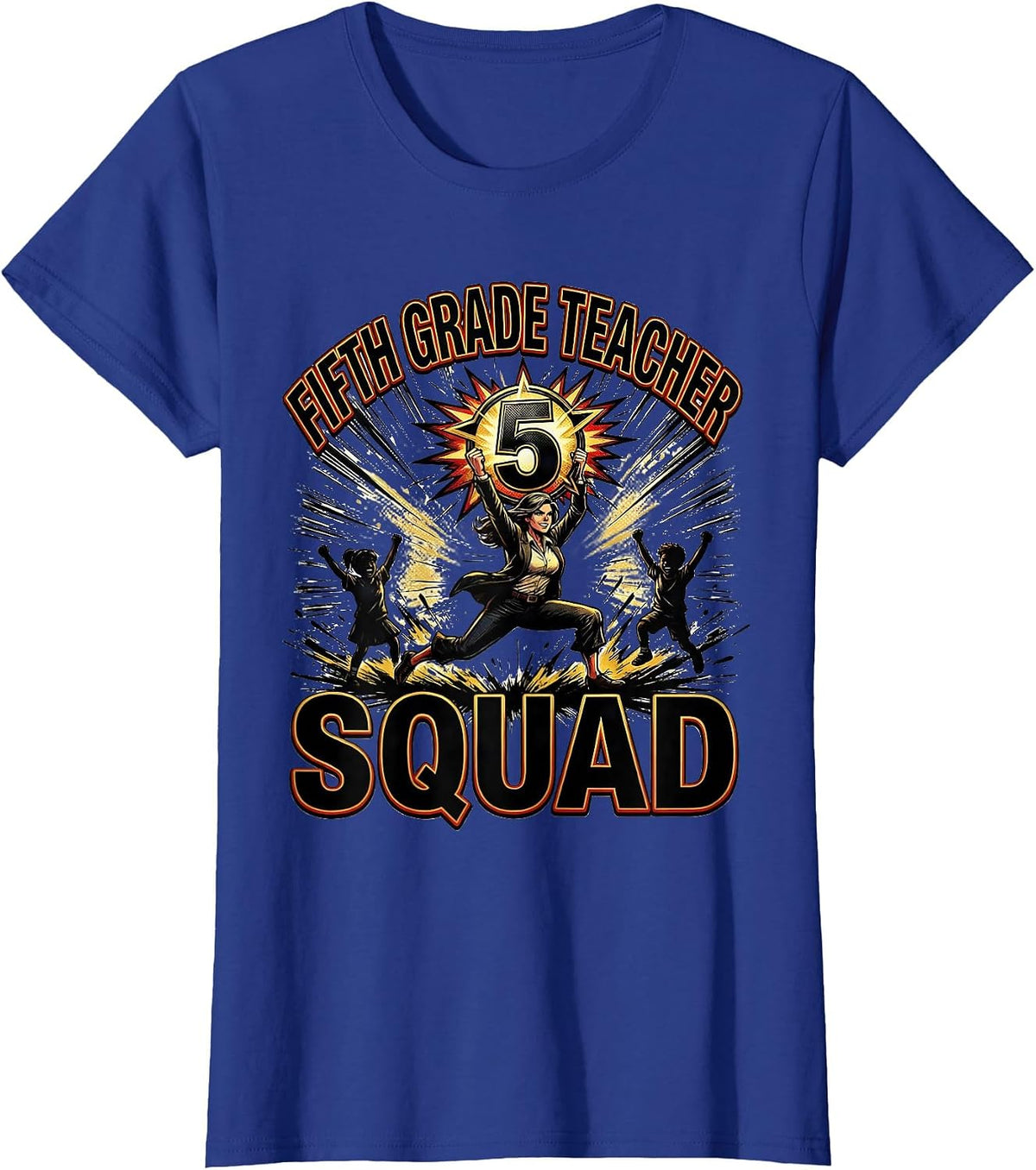 Women's Fifth Grade Teacher Squad Comic Book Teacher Appreciation T-Shirt - Royal Blue
