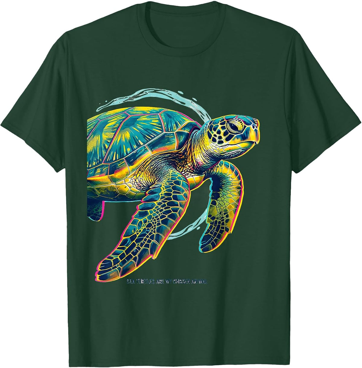 Men's Sea Turtles Are My Chosen Animal Risograph Ocean Animal T-Shirt - Dark Green