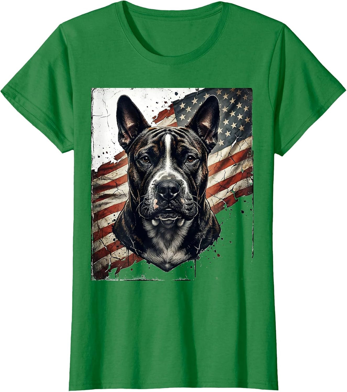 Bull Terrier Distressed Patriotic Dog Lover American Flag T-Shirt - Kelly Green