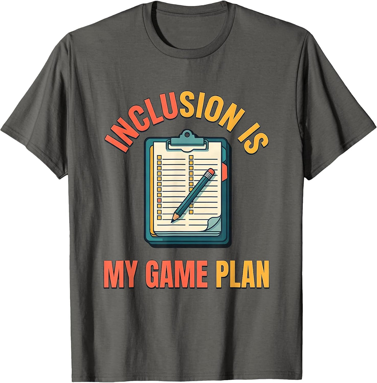 Men's Inclusion Is My Game Plan Inspirational Special Education T-Shirt - Asphalt Grey