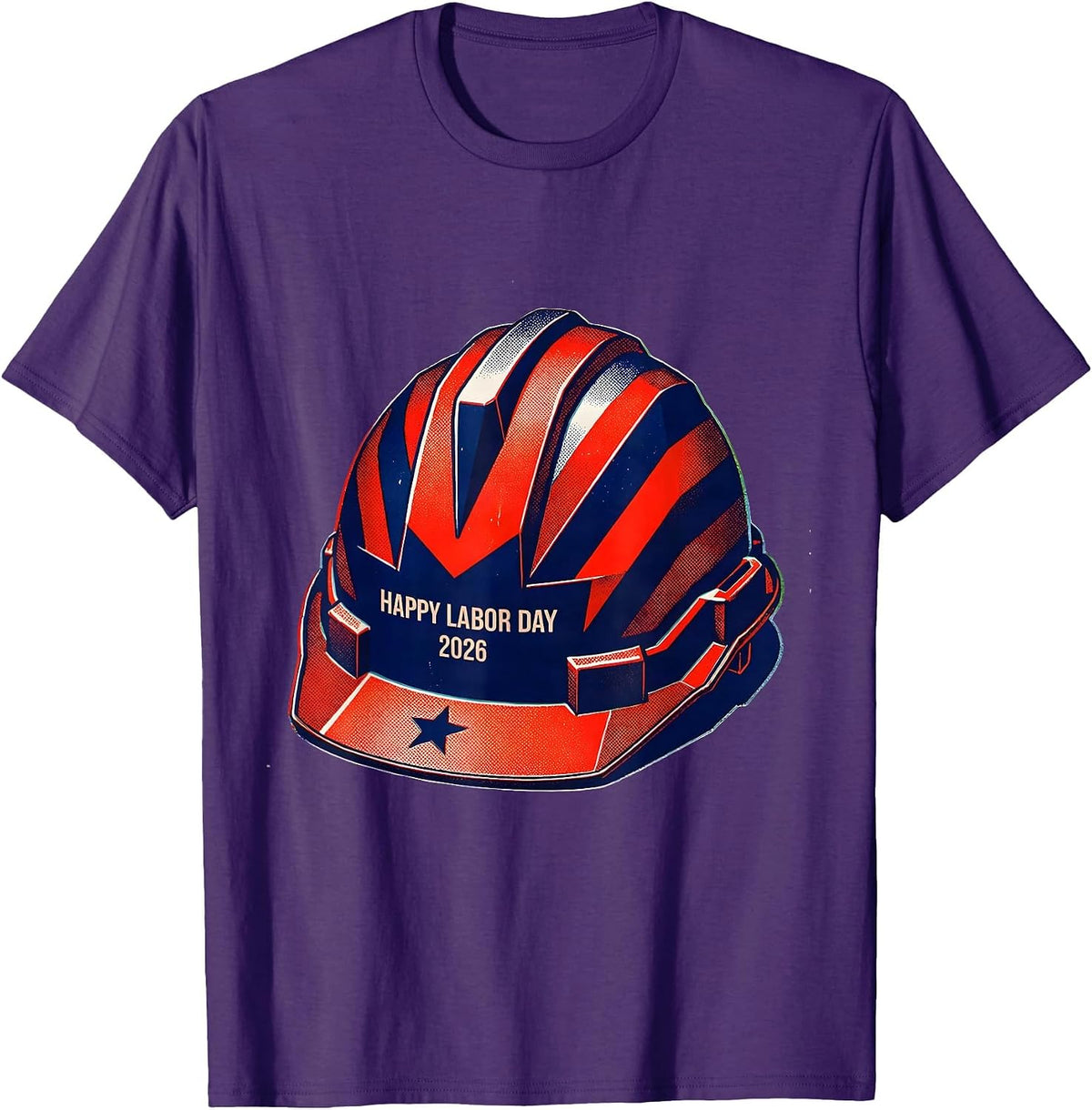 Men's Happy Labor Day 2026 Risograph Patriotic Union Worker Pride T-Shirt - Purple