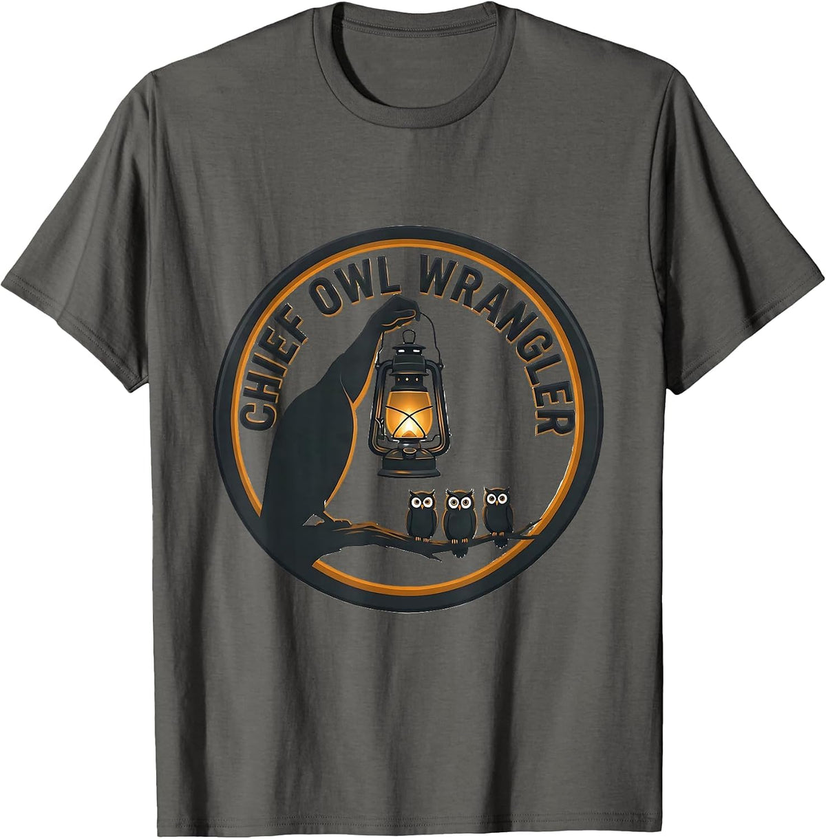 Chief Owl Wrangler Minimalist Teacher Owl Lover Back T-Shirt - Asphalt Grey