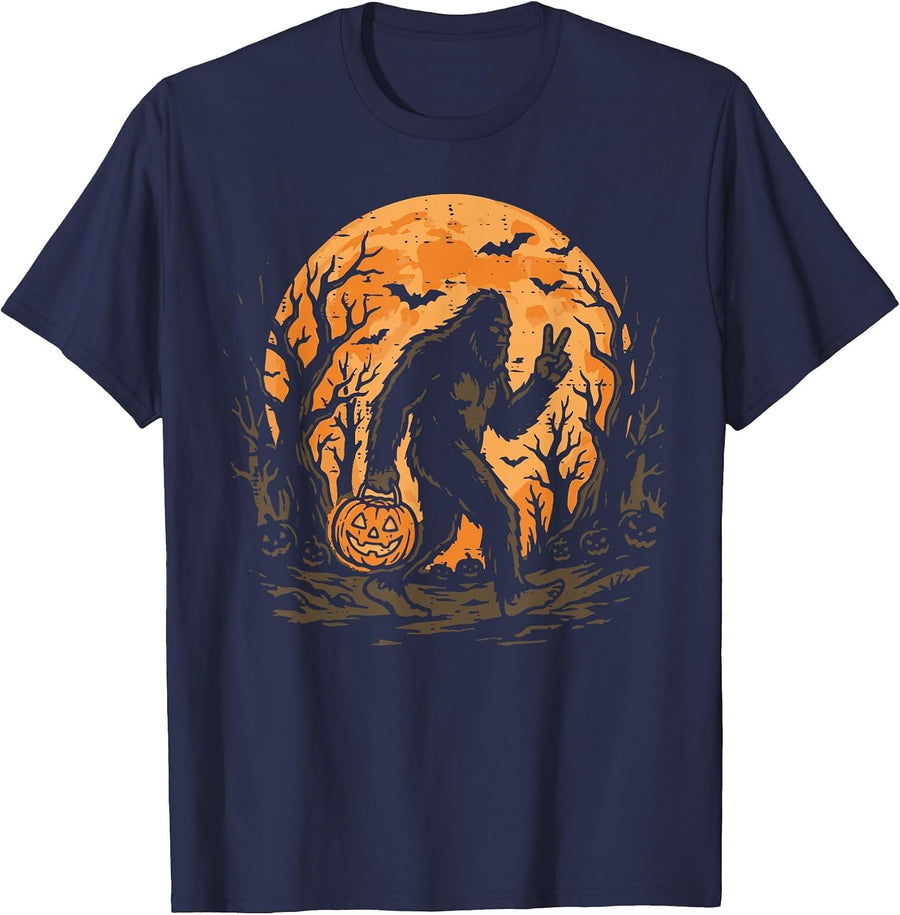 Halloween Bigfoot Peace Moon Sasquatch Costume Men Women Kid T-Shirt - Navy Blue