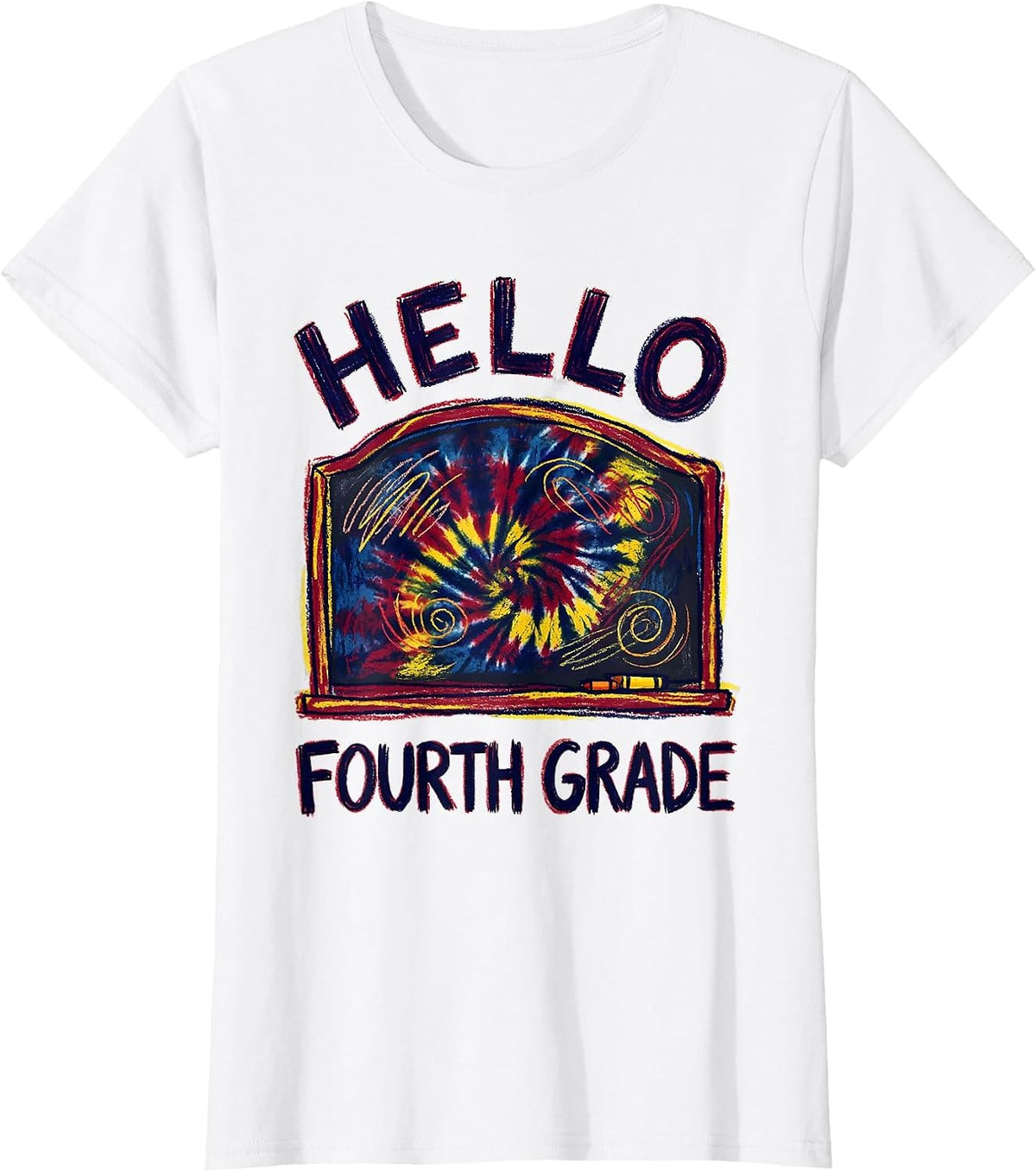 Women's Hello Fourth Grade Naive Kidcore Back To School Grade Level T-Shirt - White