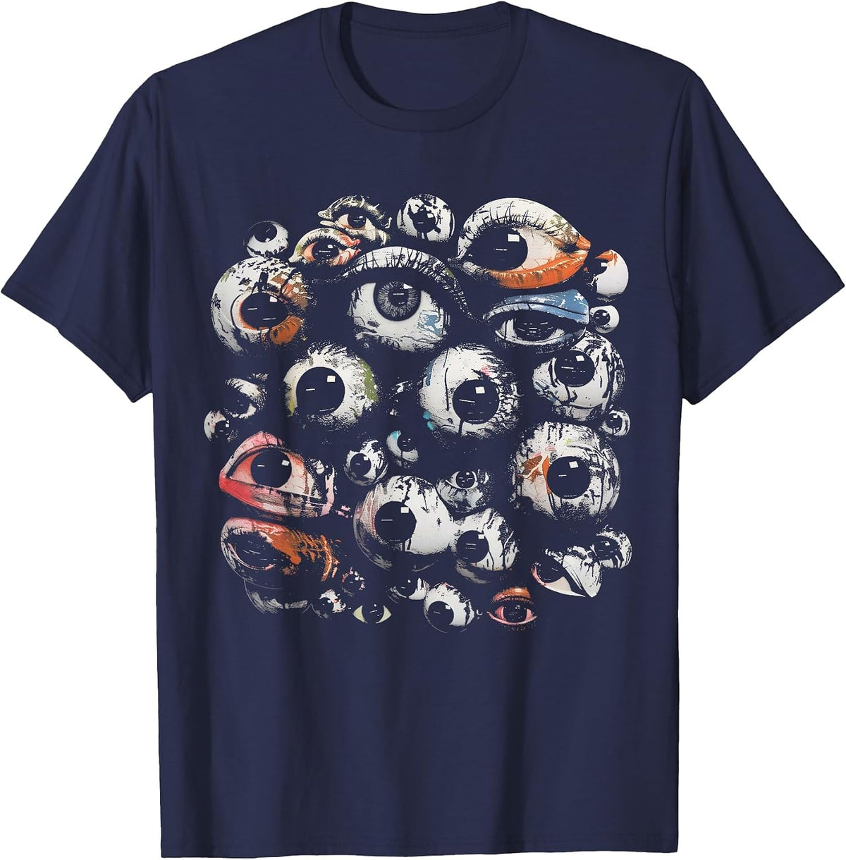 Eyes Eyeballs Weird Grunge Goth Alt Odd Strange Aesthetic T-Shirt - Navy Blue
