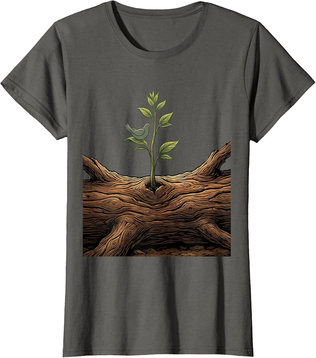 Women's Suicide Prevention Fallen Tree New Growth Sprout T-Shirt - Asphalt Grey
